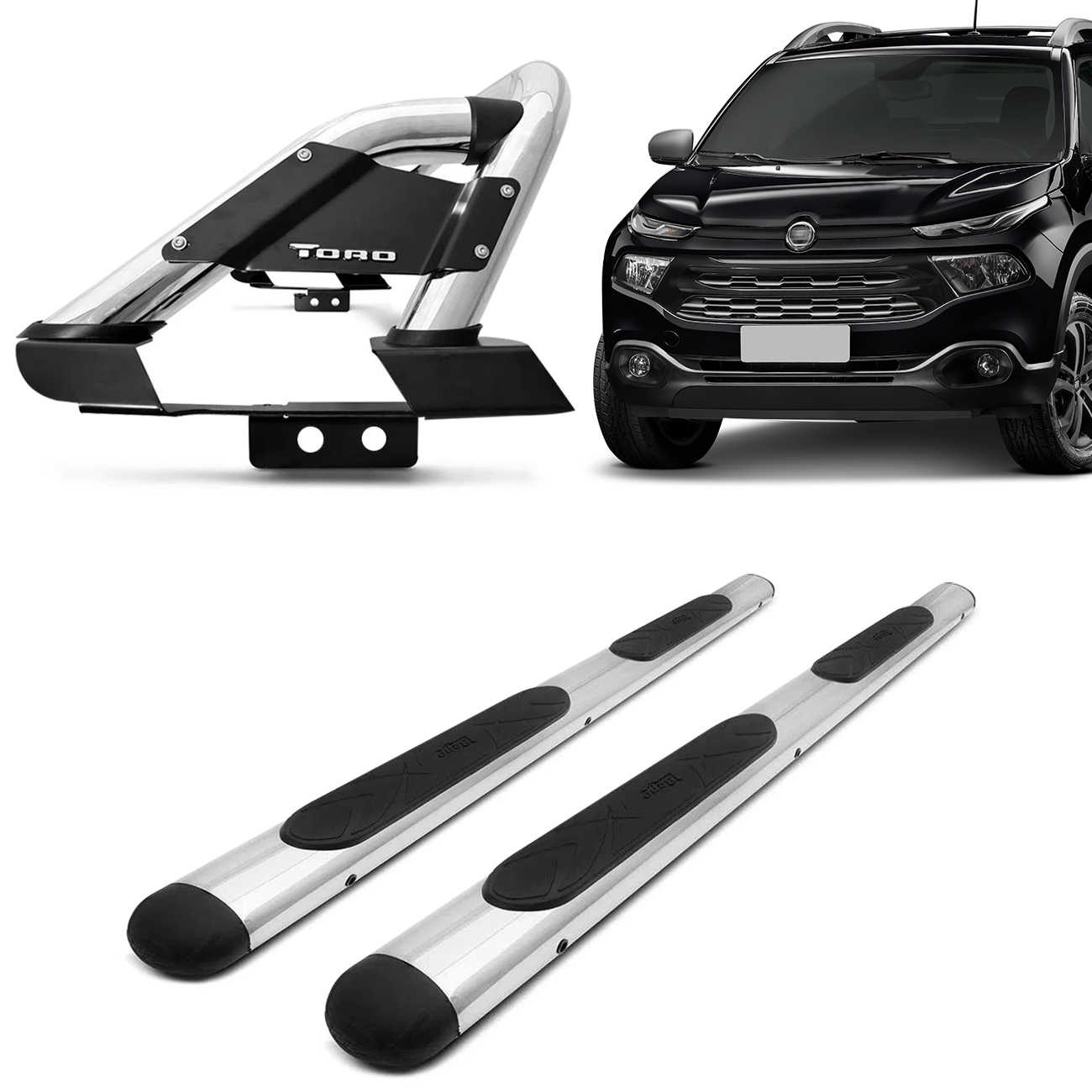 Kit Santo Antônio + Estribo Lateral Toro 2016 a 2023 Cromado Sem Grade Bepo