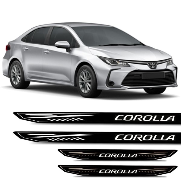 Encontraproduto.com.br - Jogo Soleira Adesiva Corolla 2021 e 2022 Preto com Grafia 4 Peças