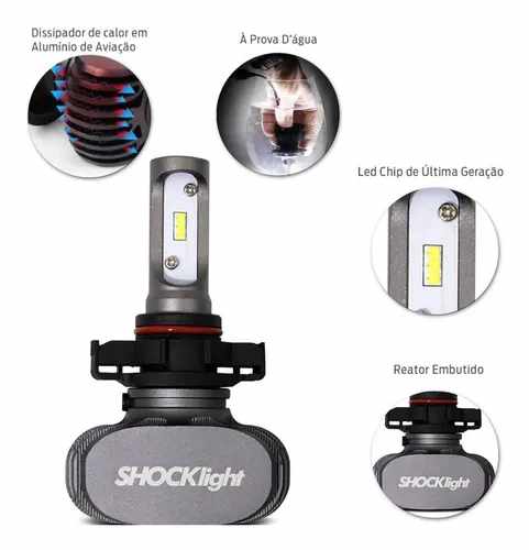 Encontraproduto.com.br - Kit Par Lâmpadas Ultra LED H16 6000K 10000LM Shocklight Titanium com Reator Efeito Xênon Farol Carro