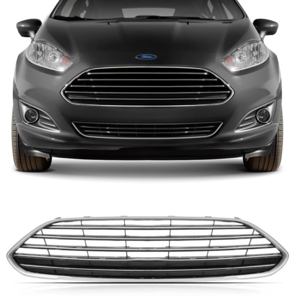 Encontraproduto.com.br - Grade Dianteira Radiador Ford New Fiesta Hatch 2013 a 2019 Sedan 2013 a 2017 Superior Friso Cinza