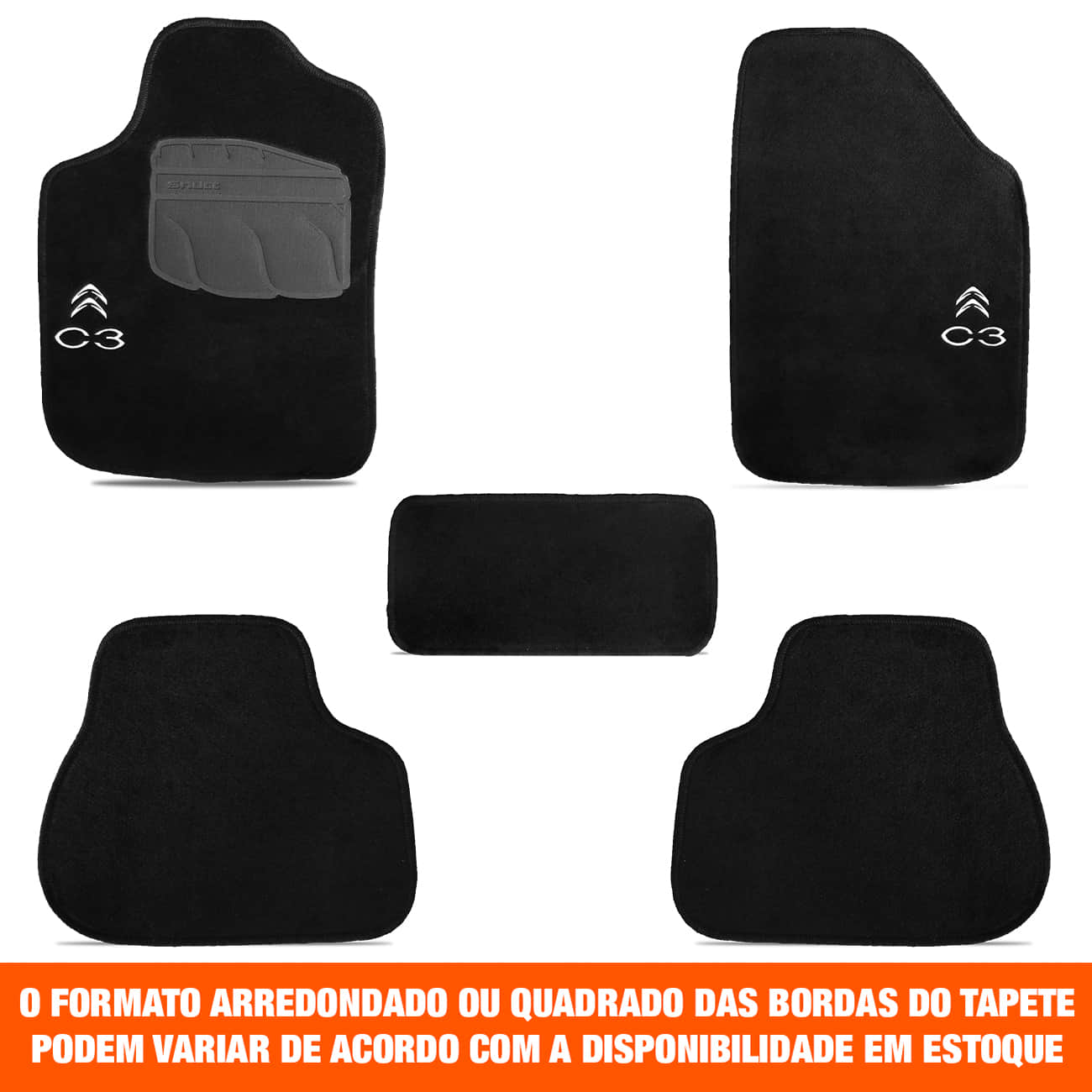 Encontraproduto.com.br - Jogo de Tapete Carpete Citroen C3 2003 a 2020 Preto Grafite Com Logo Bordado Concept 3D 5 Peças