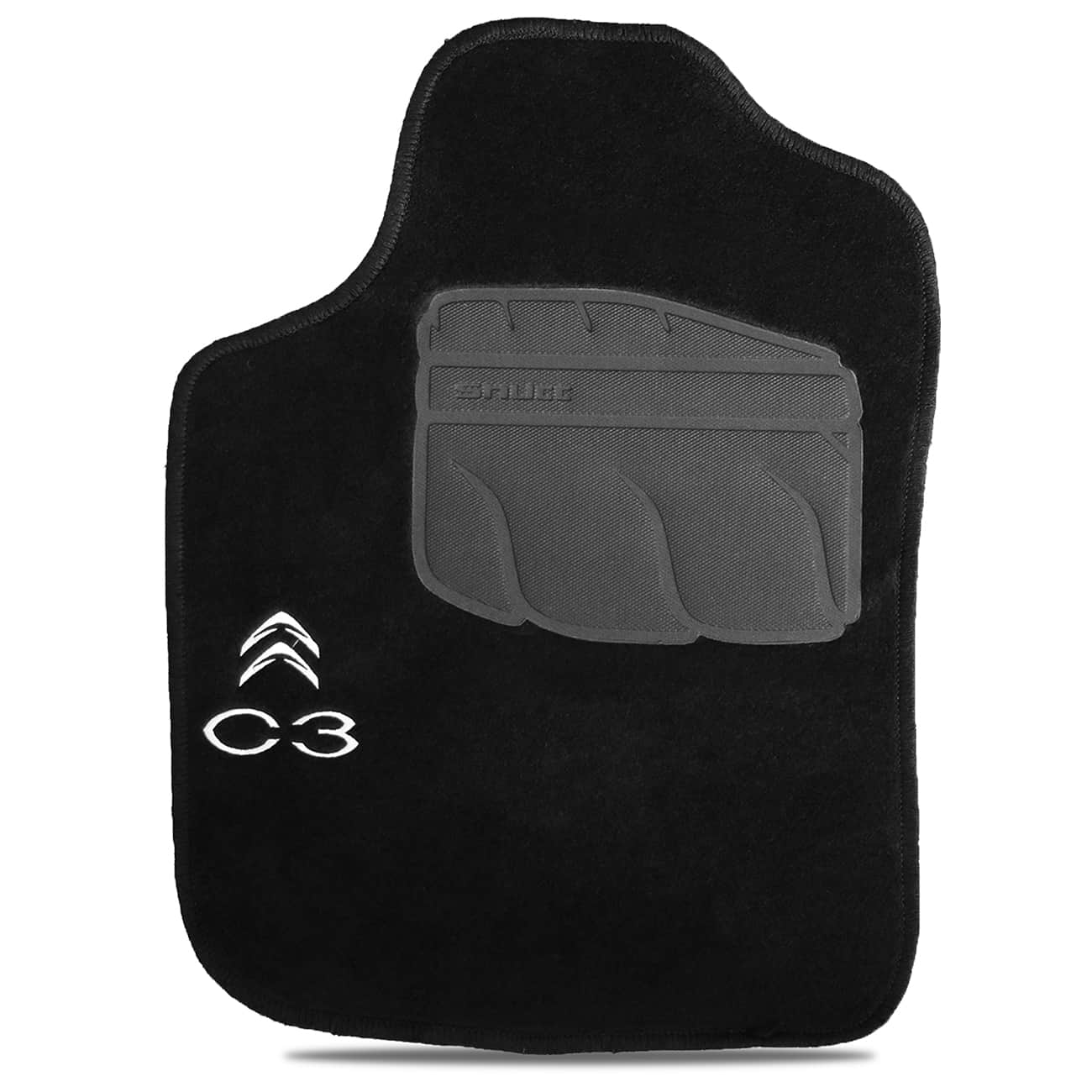Encontraproduto.com.br - Jogo de Tapete Carpete Citroen C3 2003 a 2020 Preto Grafite Com Logo Bordado Concept 3D 5 Peças