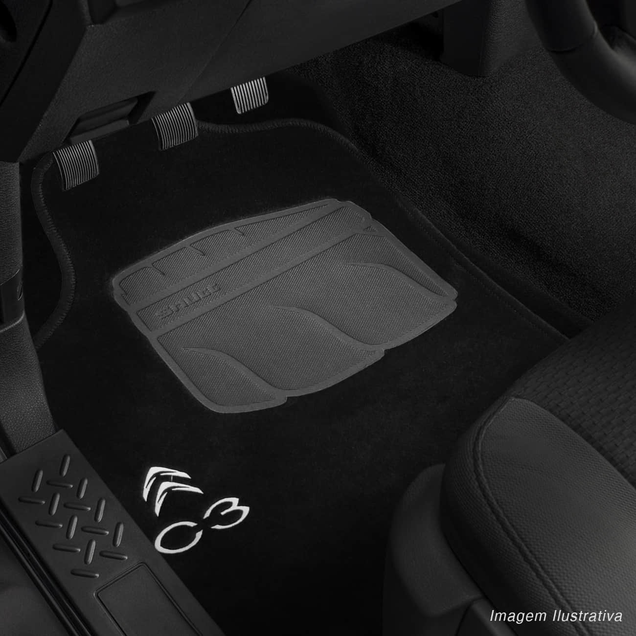 Encontraproduto.com.br - Jogo de Tapete Carpete Citroen C3 2003 a 2020 Preto Grafite Com Logo Bordado Concept 3D 5 Peças
