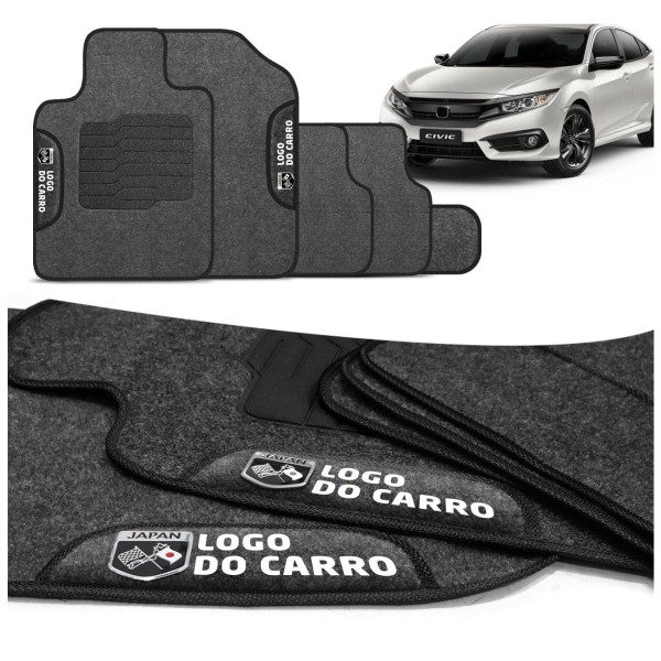 Jogo Tapete Carpete Civic 2001 a 2024 Logo Bordada 3 ou 5 Peças
