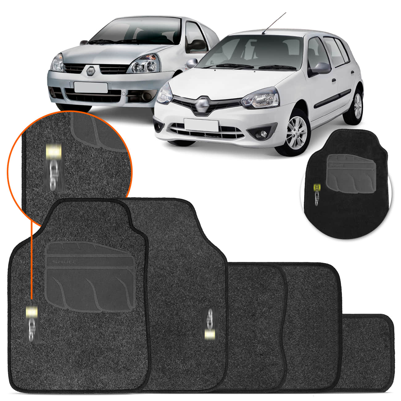 Jogo Tapete Carpete Clio 1997 a 2016 Logo Bordada 5 Peças