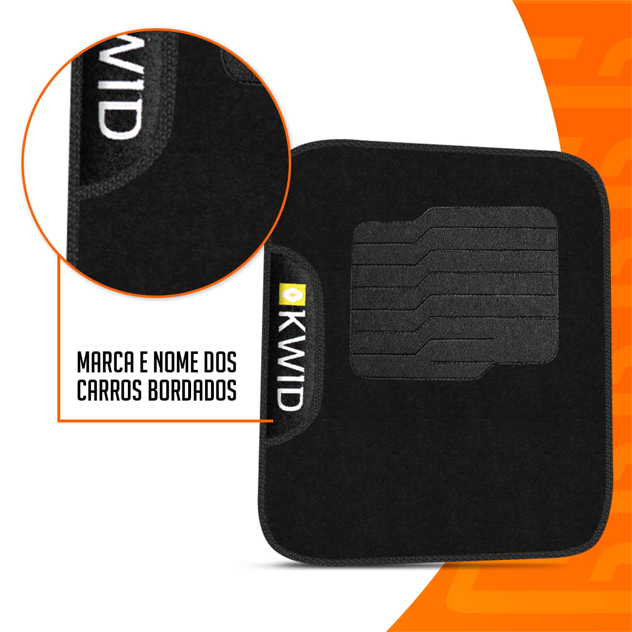 Encontraproduto.com.br - Jogo Tapete Carpete Kwid 2017 a 2025 Logo Bordada 5 Peças
