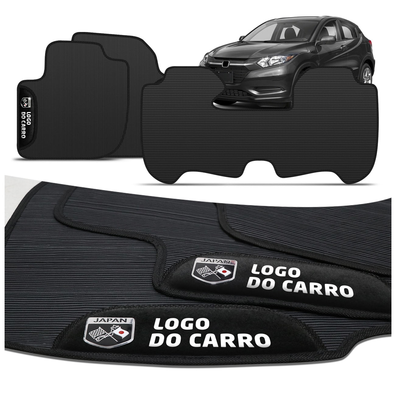 Jogo de Tapetes PVC Compatível com HRV 2015 2016 2017 2018 Com Logo Bordado Concept 3d 3 Peças