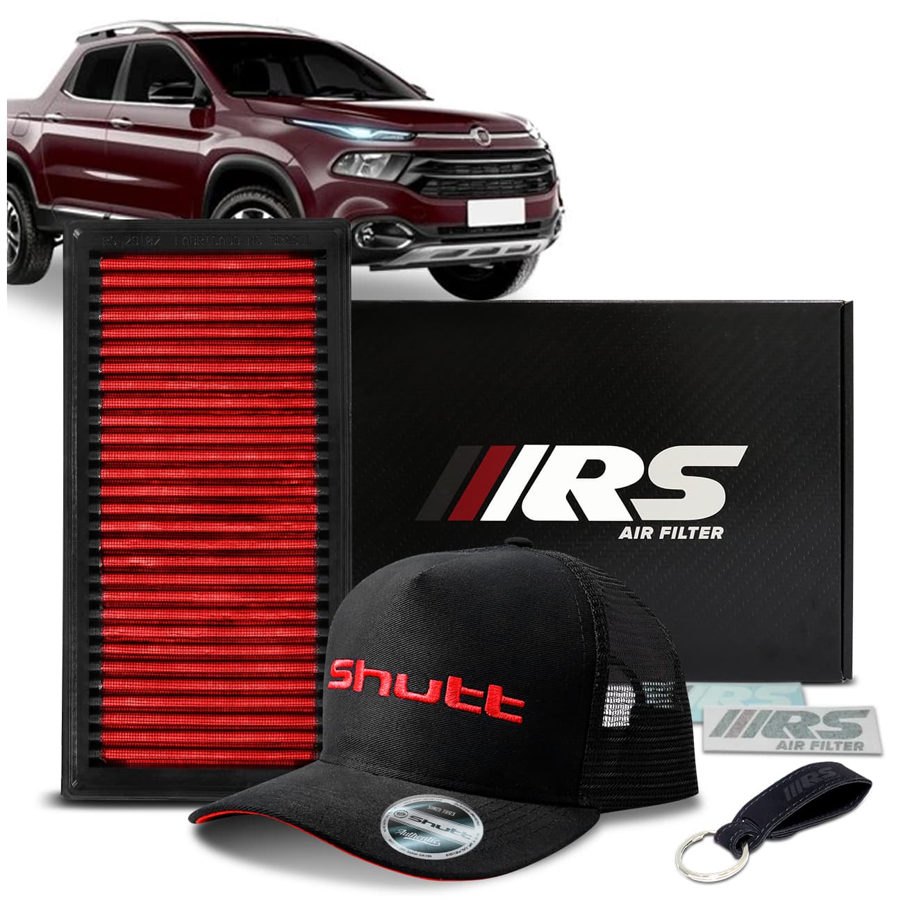 Filtro de Ar Esportivo Inbox RS Segunda Geração Fiat Toro 1.3 Turbo 2021 2022 RS29107 + Boné Shutt