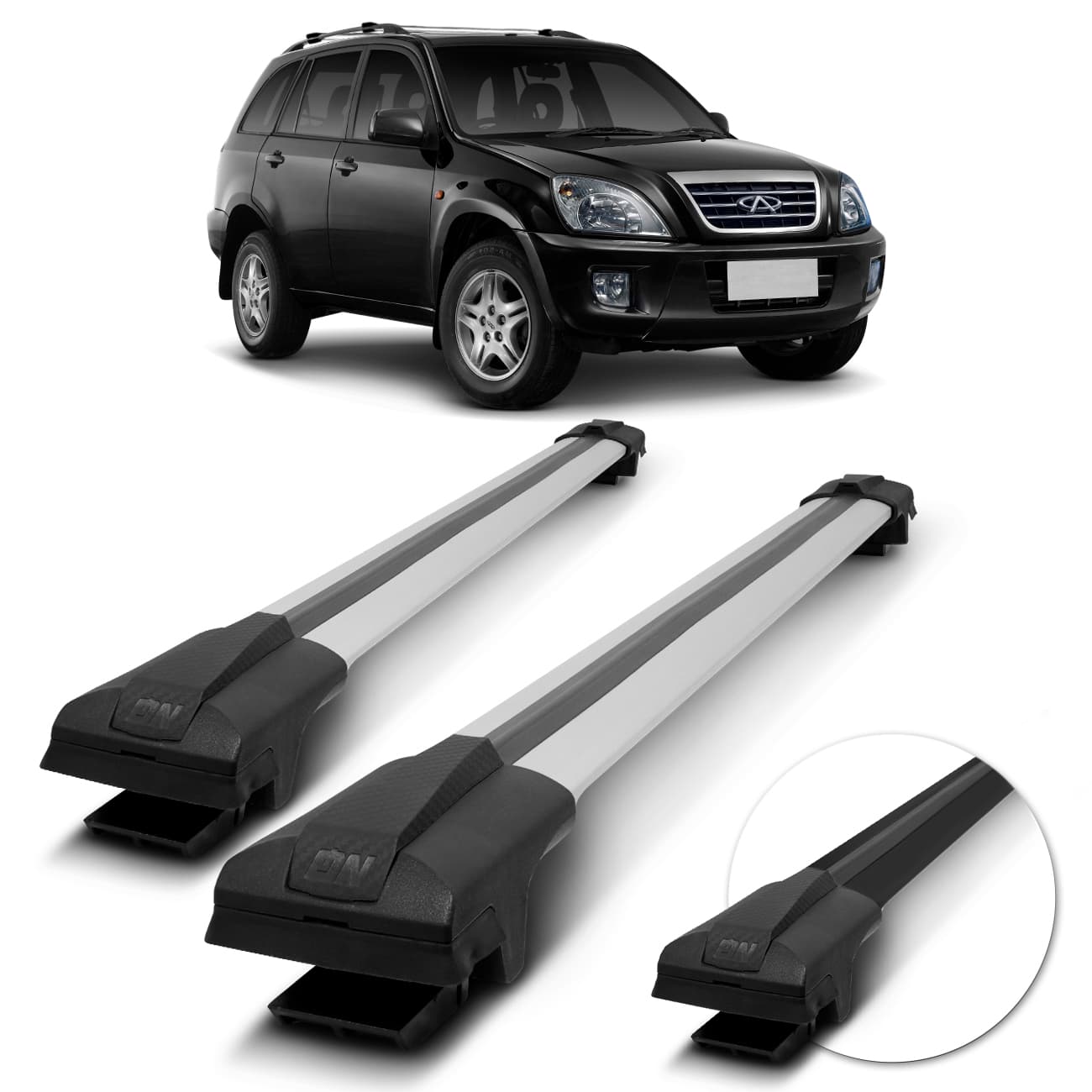 Rack de Teto Travessa Larga Chery Tiggo 2010 2011 2012 2013 2014 Preto Prata 45Kg