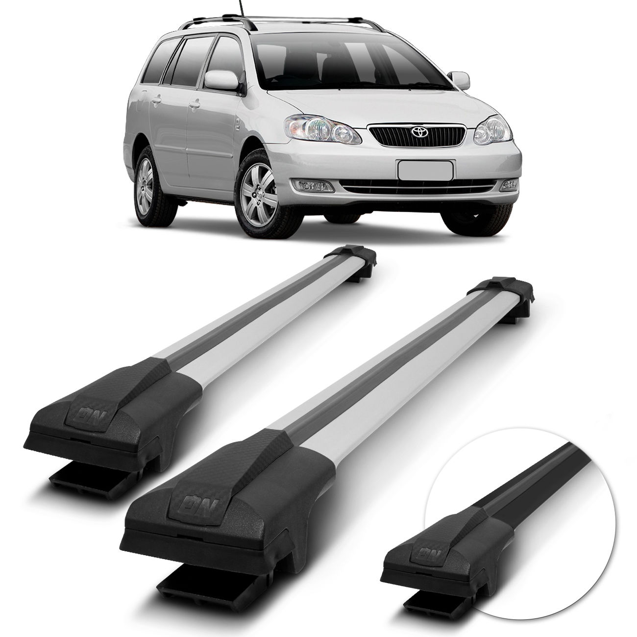 Rack de Teto Travessa Larga Fielder Wagon 2004 2005 2006 2007 2008 2009 Preto Prata 45Kg