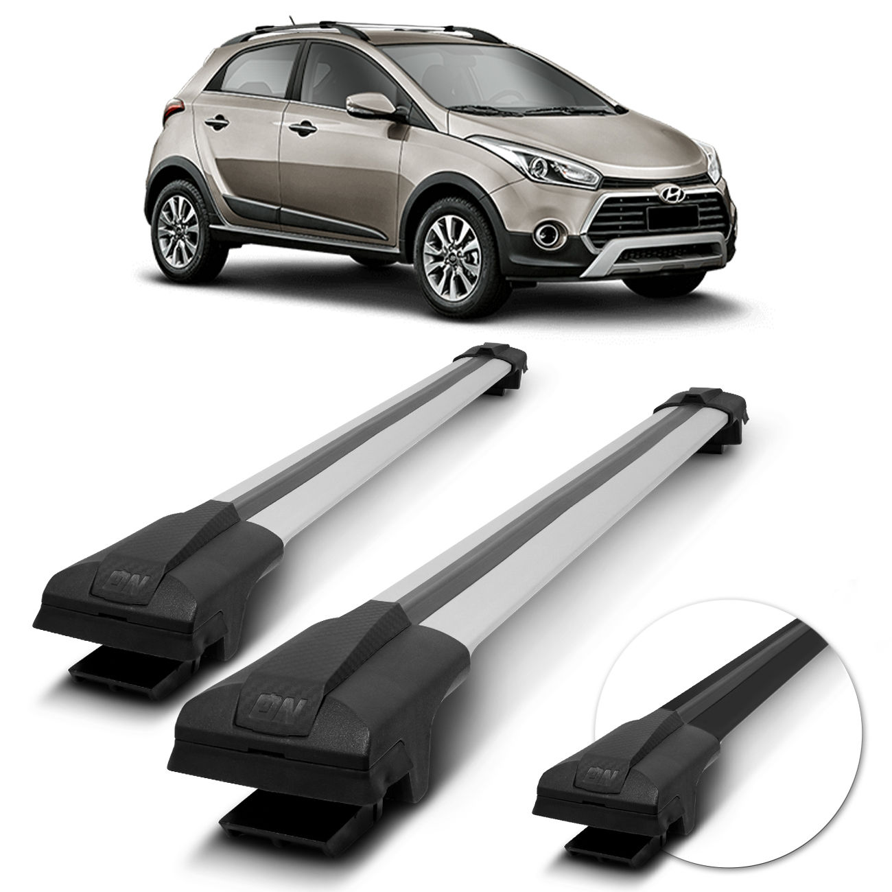 Rack de Teto Travessa Larga Hyundai Hb20X 2013 A 2022 Preto Prata 45Kg