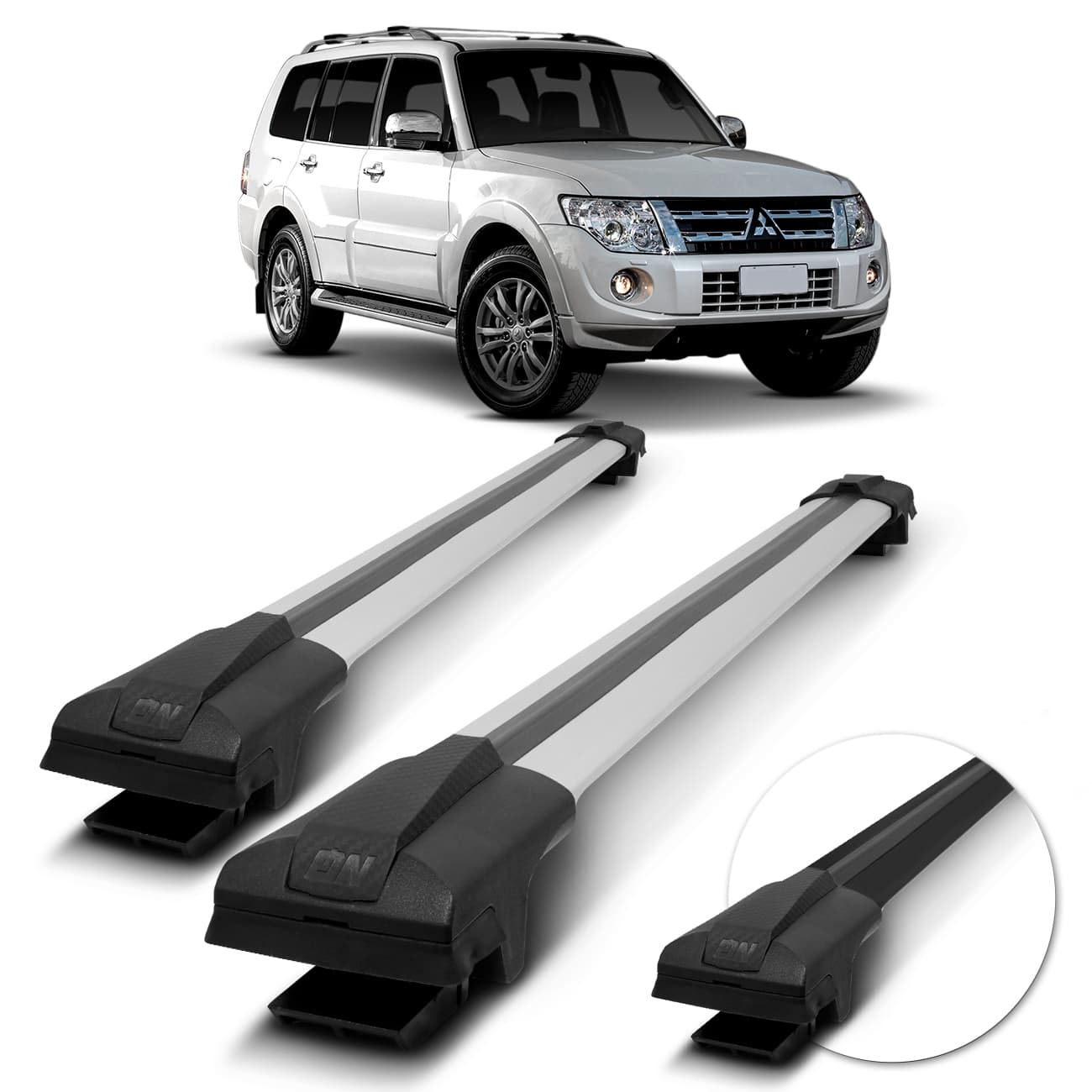 Rack de Teto Travessa Larga Mitsubishi Pajero Full 2006 A 2014 Preto Prata 45Kg