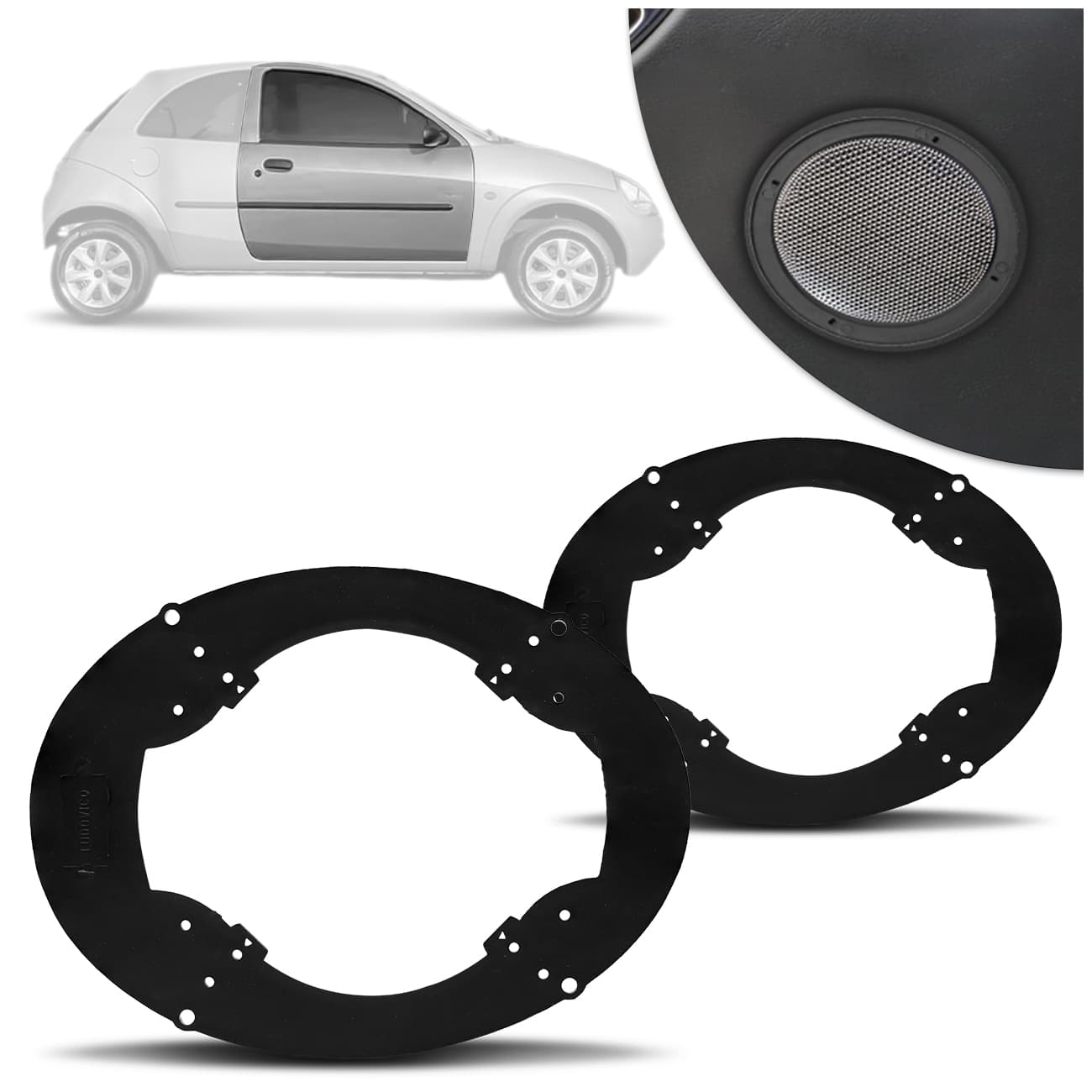 Par de Aro Adaptador para Alto-falante Ka 1995 a 2000 5 Polegadas Preto Fosco Aplicação Dianteira