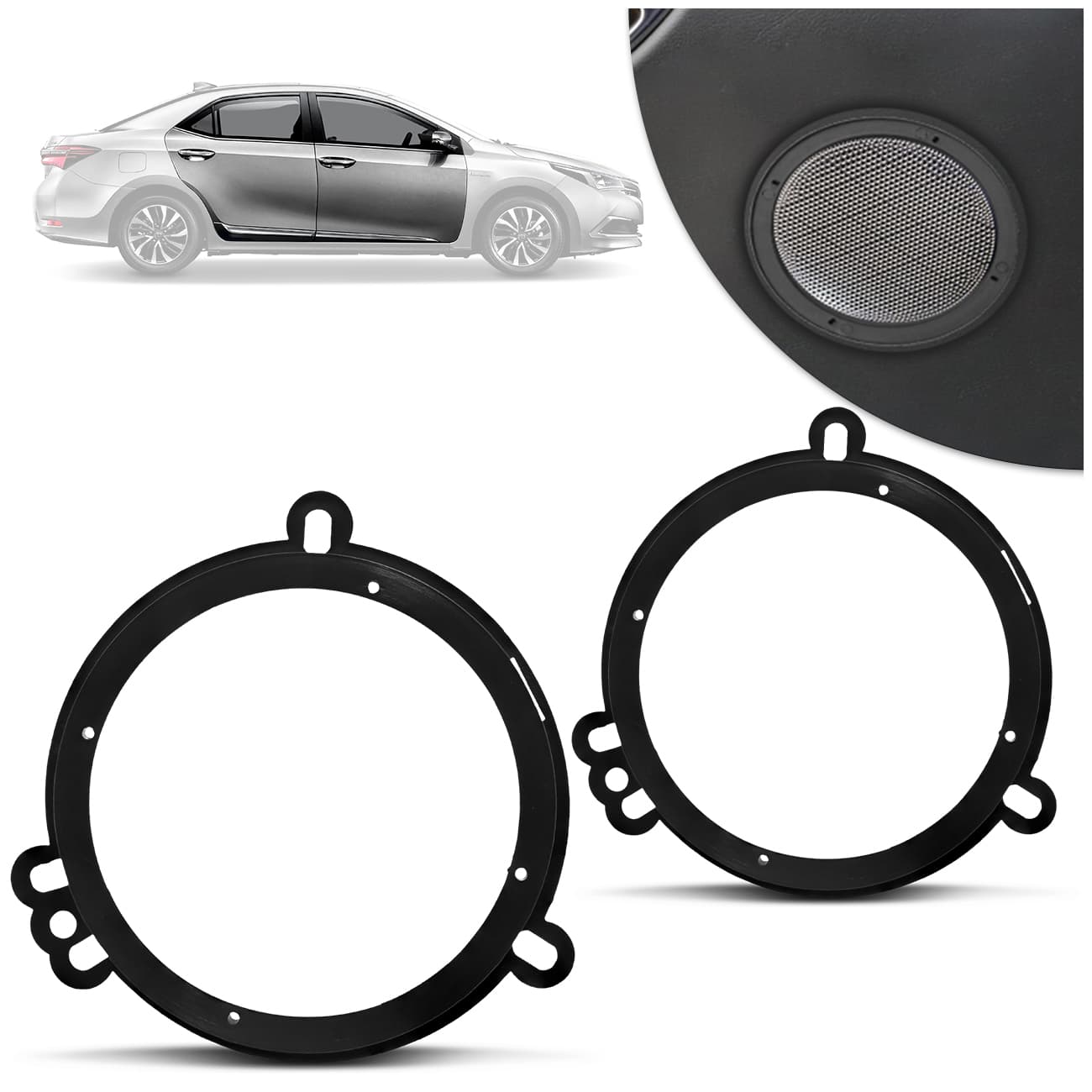 Par de Aro Adaptador para Alto-falante Palio Mobi Etios Hb20 Corolla Duster 6 Polegadas Preto Fosco