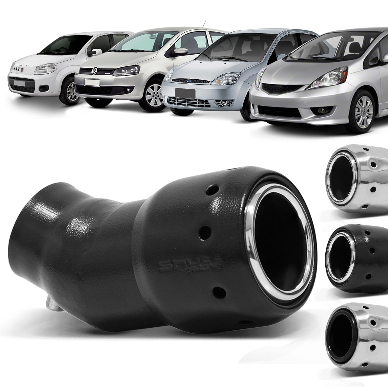 Encontraproduto.com.br - Ponteira Escapamento Turbo Shutt Evolution 2 1/4 Polegada 30° Celta Uno Civic Alumínio Preto Cromado