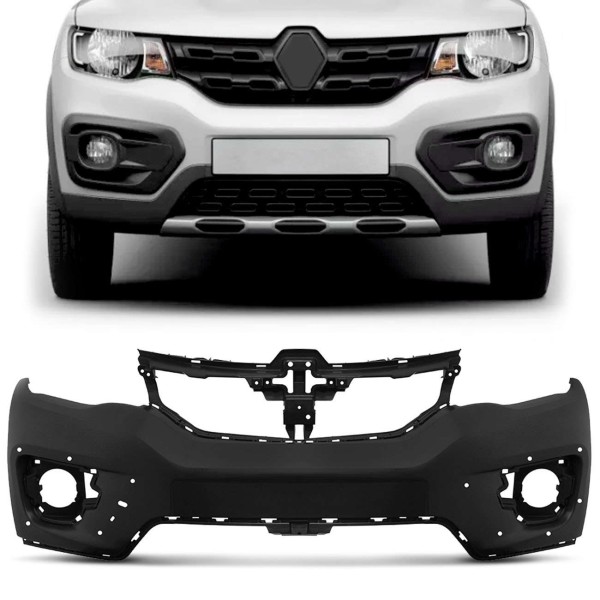 Encontraproduto.com.br - Parachoque Dianteiro Renault Kwid Outsider 2020 2021 Preto Liso com Furo Milha