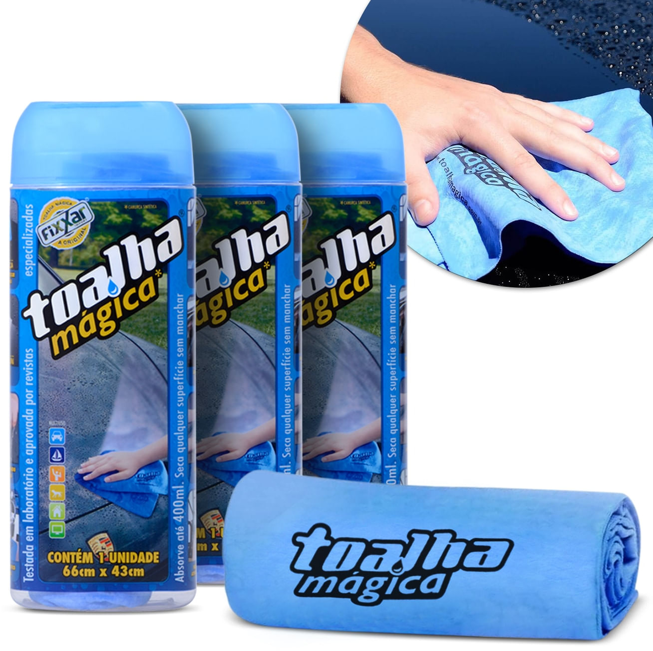 Kit 3 Toalha Mágica Fixxar Original Multiuso Absorve Água Limpa Seca Carro Seca Qualquer Superfície