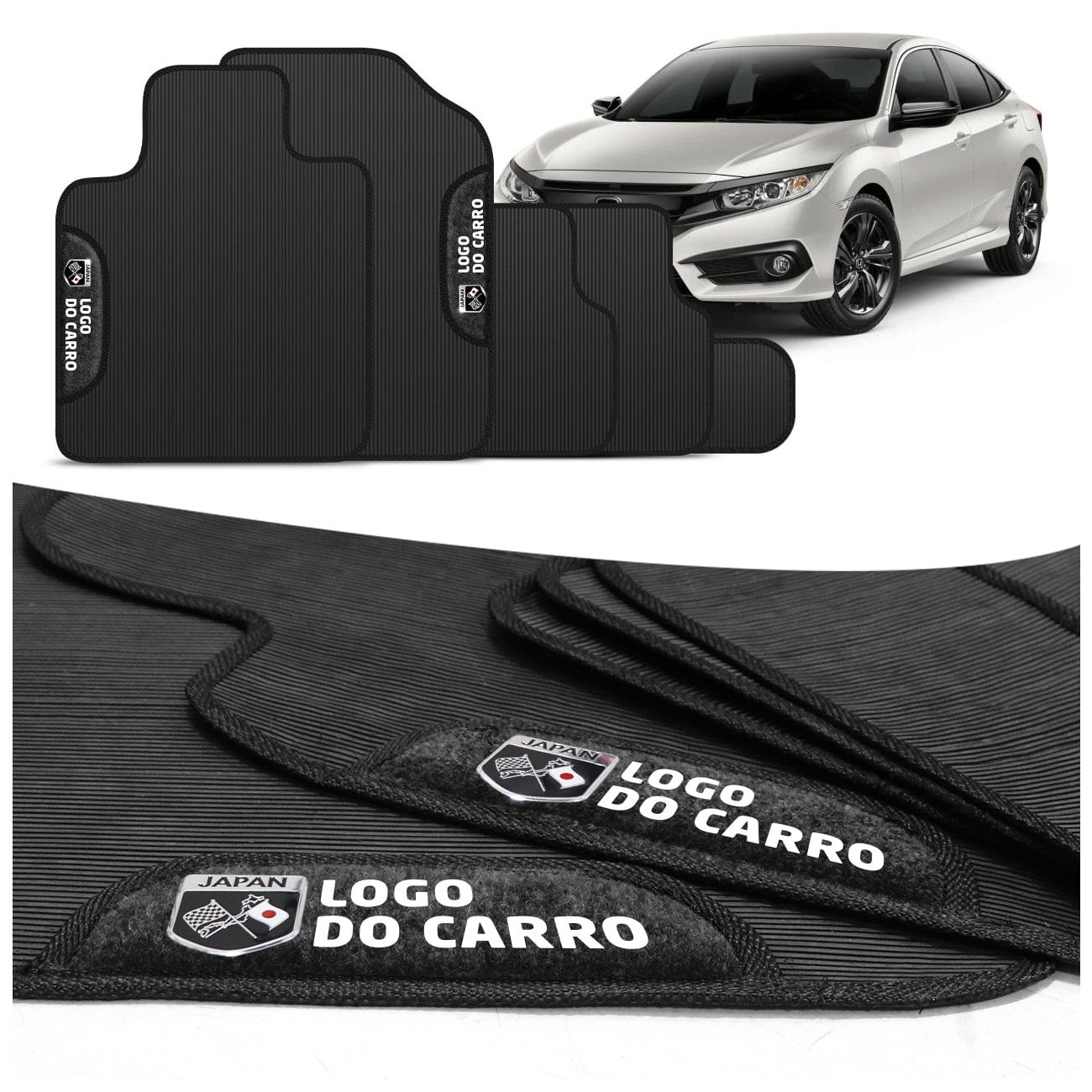 Jogo de Tapetes PVC Compatível Civic 2017 a 2024  Preto Com Logo Bordada Concept 3D 5 Peças