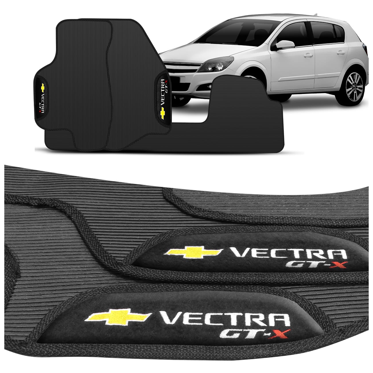 Jogo de Tapete PVC Vectra GT-X 2009 a 2012 Preto Com Logo Bordado Concept 3D 3 Peças