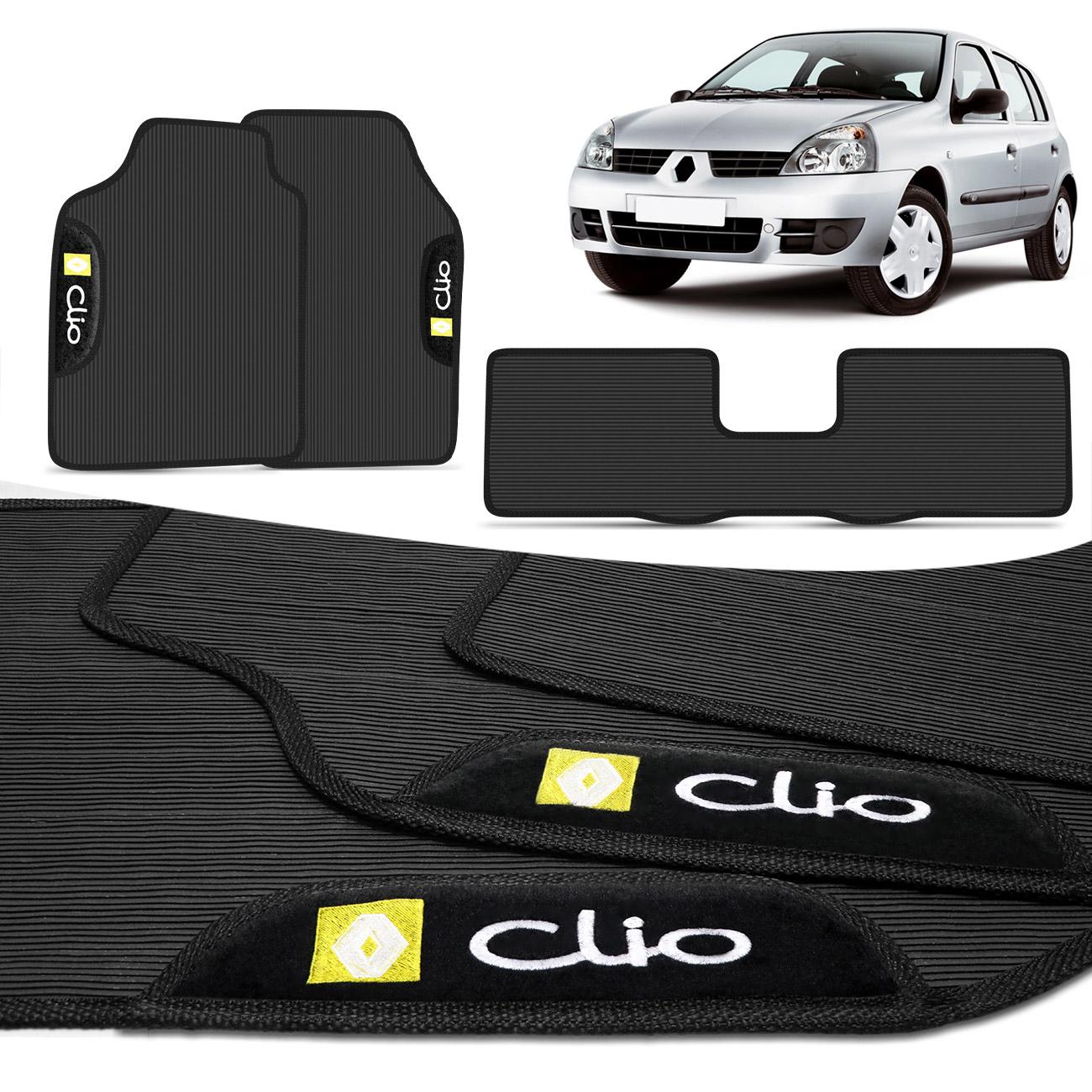 Jogo de Tapetes PVC Clio 1997 a 2012 Preto Logo Bordada Concept 3D 3 Peças
