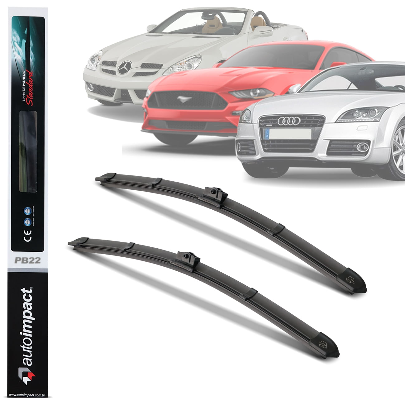 Encontraproduto.com.br - Par Palheta Limpador Parabrisa Dianteiro Audi TT BMW Série 1 Mustang 22 Polegadas PB22