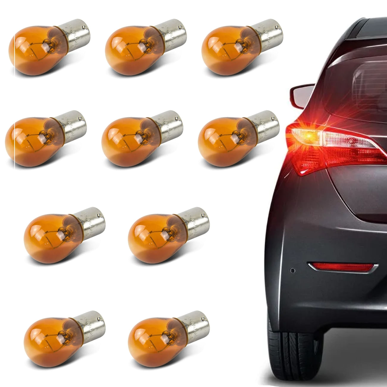 Kit 10 Lâmpadas Halógena P21W BA15s 21W 12V Âmbar Luz Para Seta Teslla