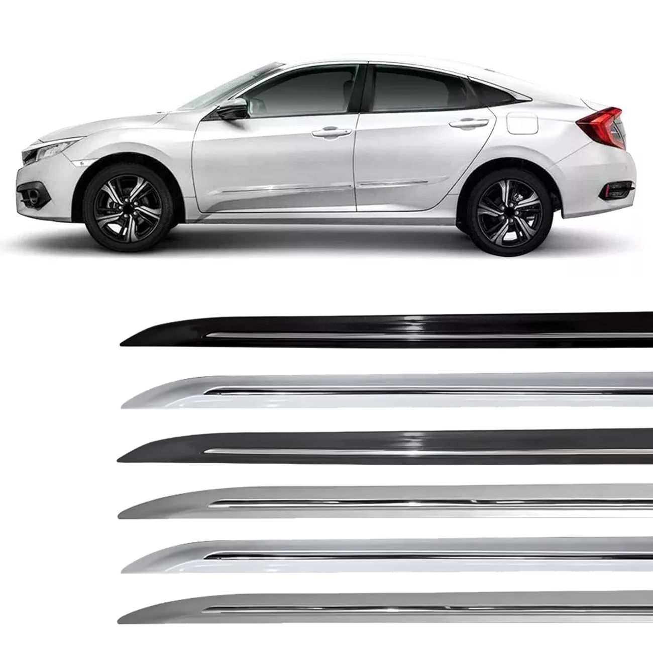 Jogo Friso Lateral Compatível Civic G10 2017 a 2022 Cor Original Com Filete Cromado Modelo Original
