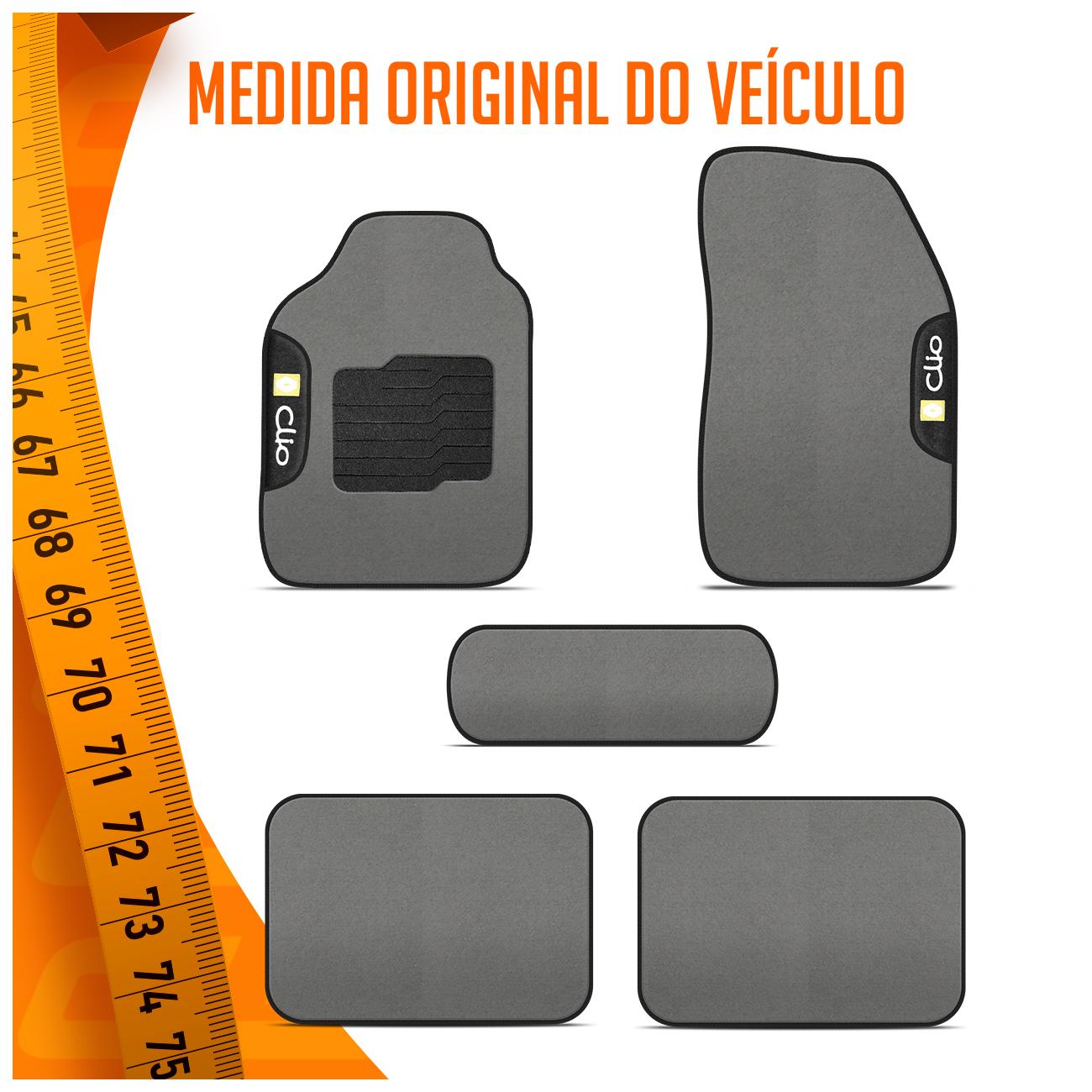 Encontraproduto.com.br - Jogo de Tapetes Carpete Clio 1997 a 2012 Grafite Cinza Claro com Logo Bordada Concept 3D 5 Peças