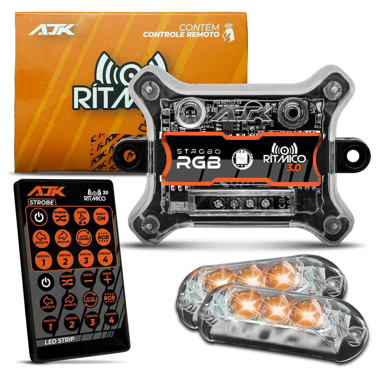 Kit 2 Strobos 6W Rgb Led Rítmico Com Central e Controle Ajk
