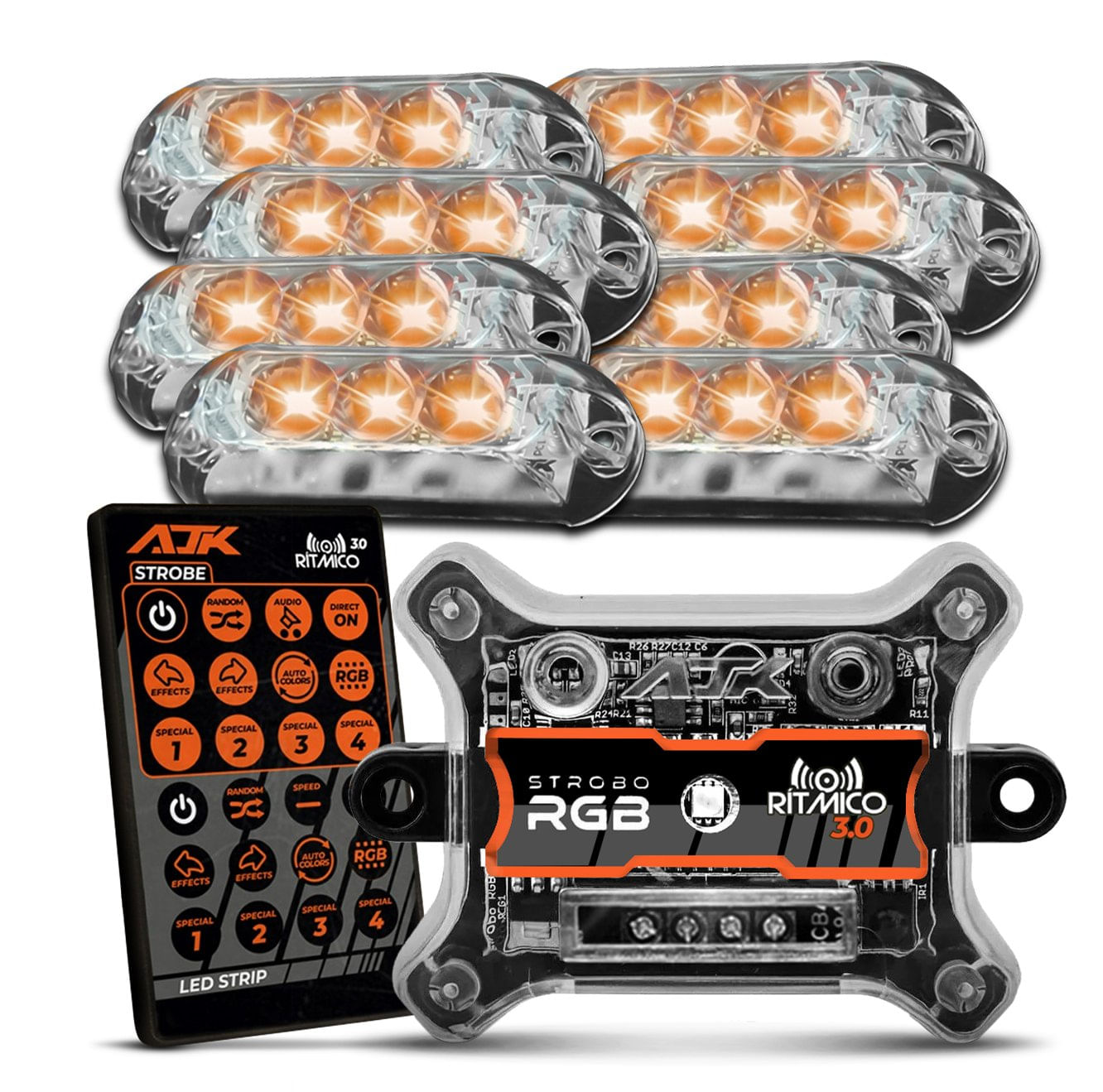 Kit 8 Strobos 6W Rgb Led Rítmico Com Central e Controle Ajk