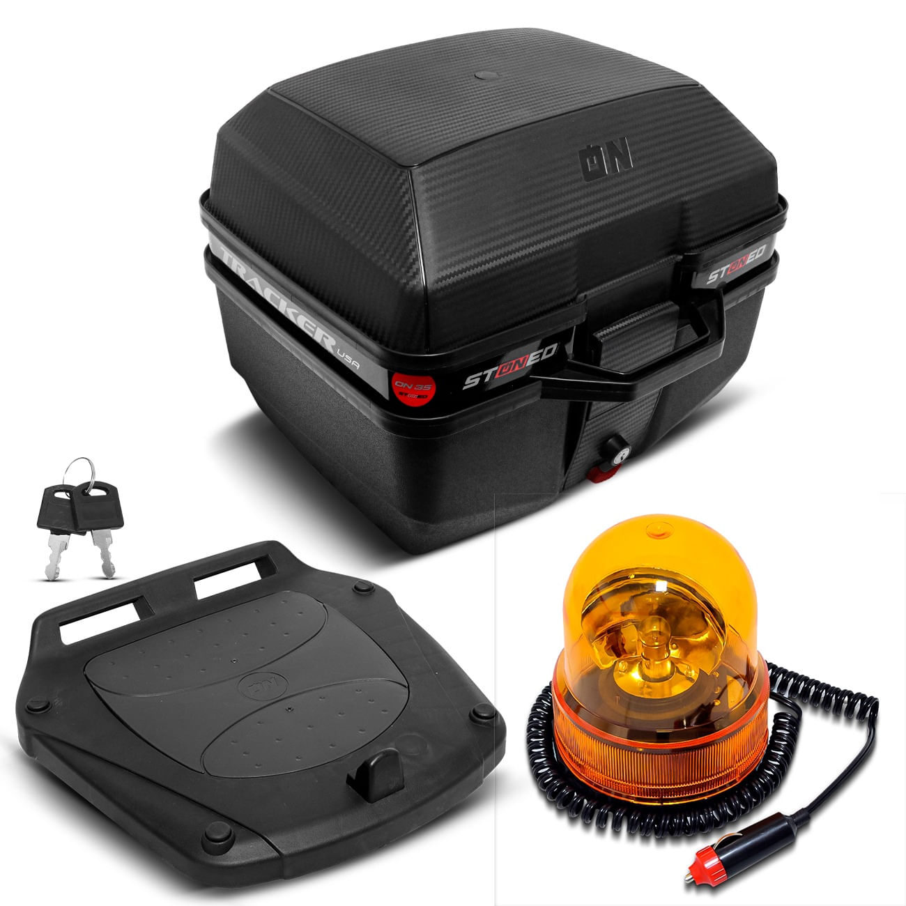 Kit Bauleto Tracker Usa Stoned 35 Litros + Giroled Luz Emergência 12v Âmbar