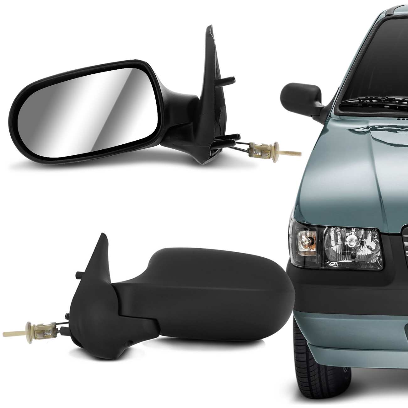Encontraproduto.com.br - Par Retrovisor Manual Uno Fire 2006 2007 2008 2009 2010 4 Portas com Controle