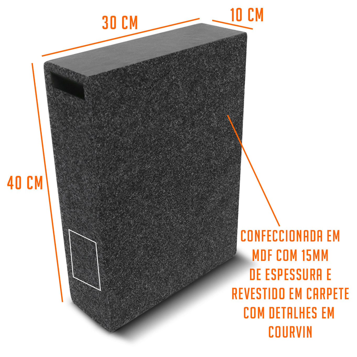 Caixa De Som Slim Dutada 8 Polegadas Courvin e Carpete + Furo de Placa Vazia