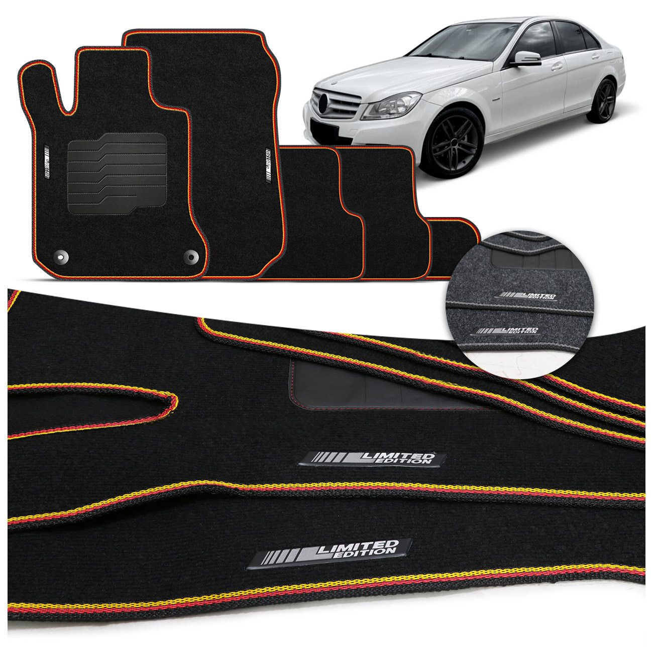 Jogo de Tapete Carpete Premium C180 08 a 11 Grafite Preto Com Placa Personalizada Limited Edition