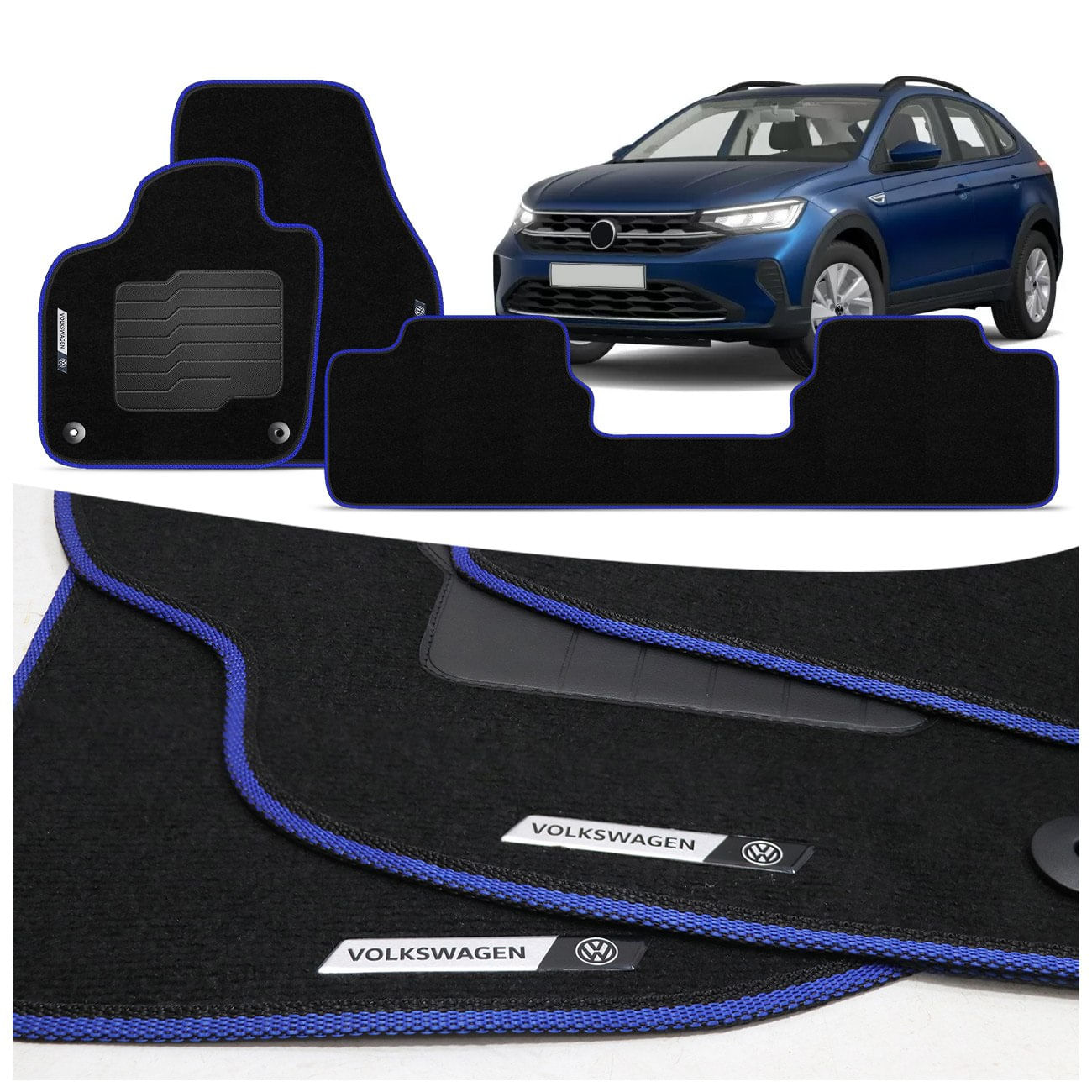 Jogo de Tapete Carpete Premium Nivus 2020 a 2024 Preto Com Placa Personalizada Volkswagen