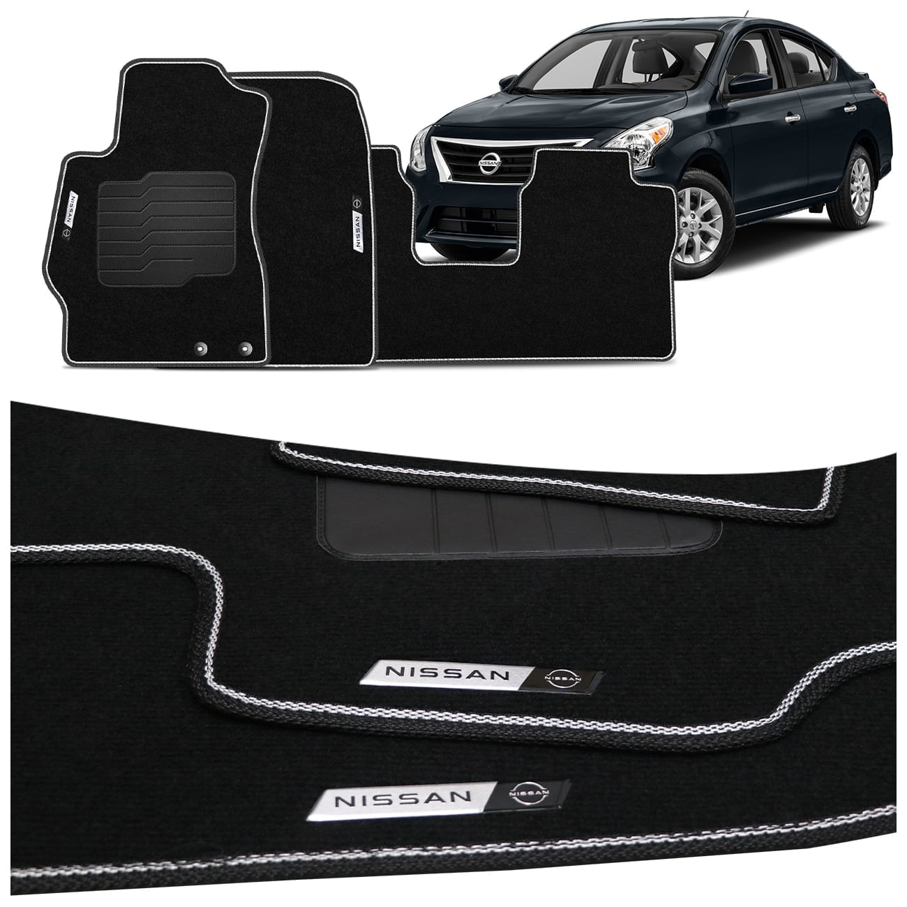 Jogo de Tapete Carpete Premium Versa 2017 a 2023 Preto Com Placa Personalizada Nissan
