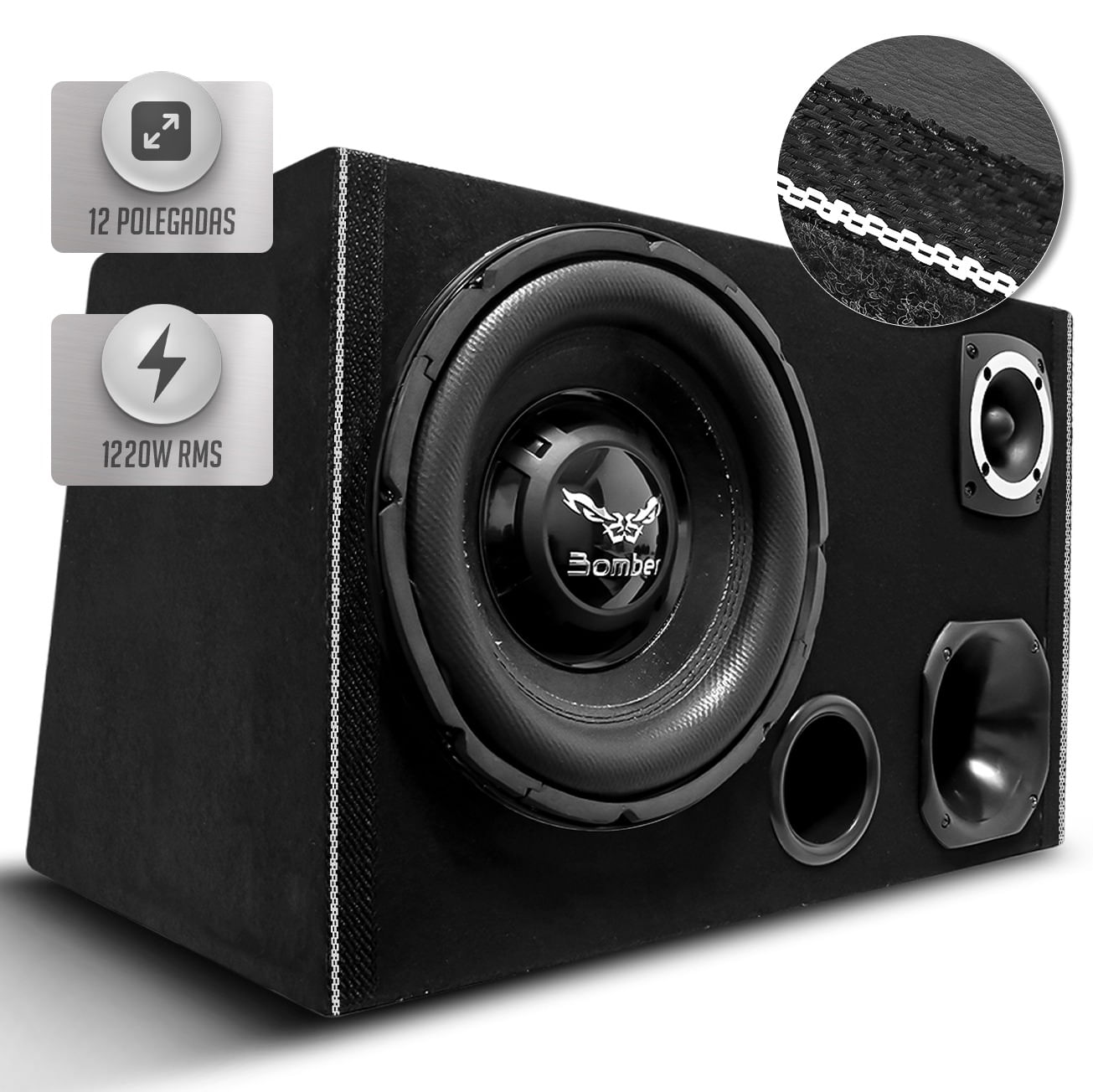 Caixa Som Trio Automotivo Bomber 1220W RMS Subwoofer Bicho Papão 12 Pol Outlet Grave Forte