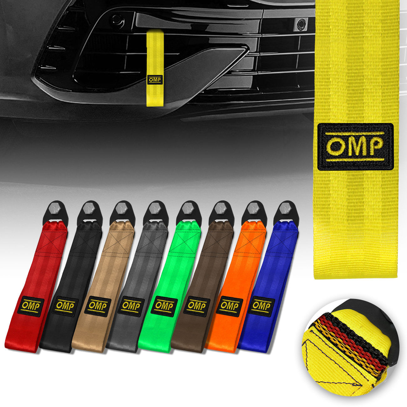 Cinta Fita Reboque Tow Strap Com Viés 3D Personalizado OMP Capacidade 2 Toneladas Universal