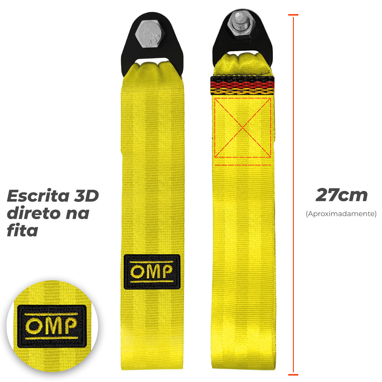 Encontraproduto.com.br - Cinta Fita Reboque Tow Strap Com Viés 3D Personalizado OMP Capacidade 2 Toneladas Universal