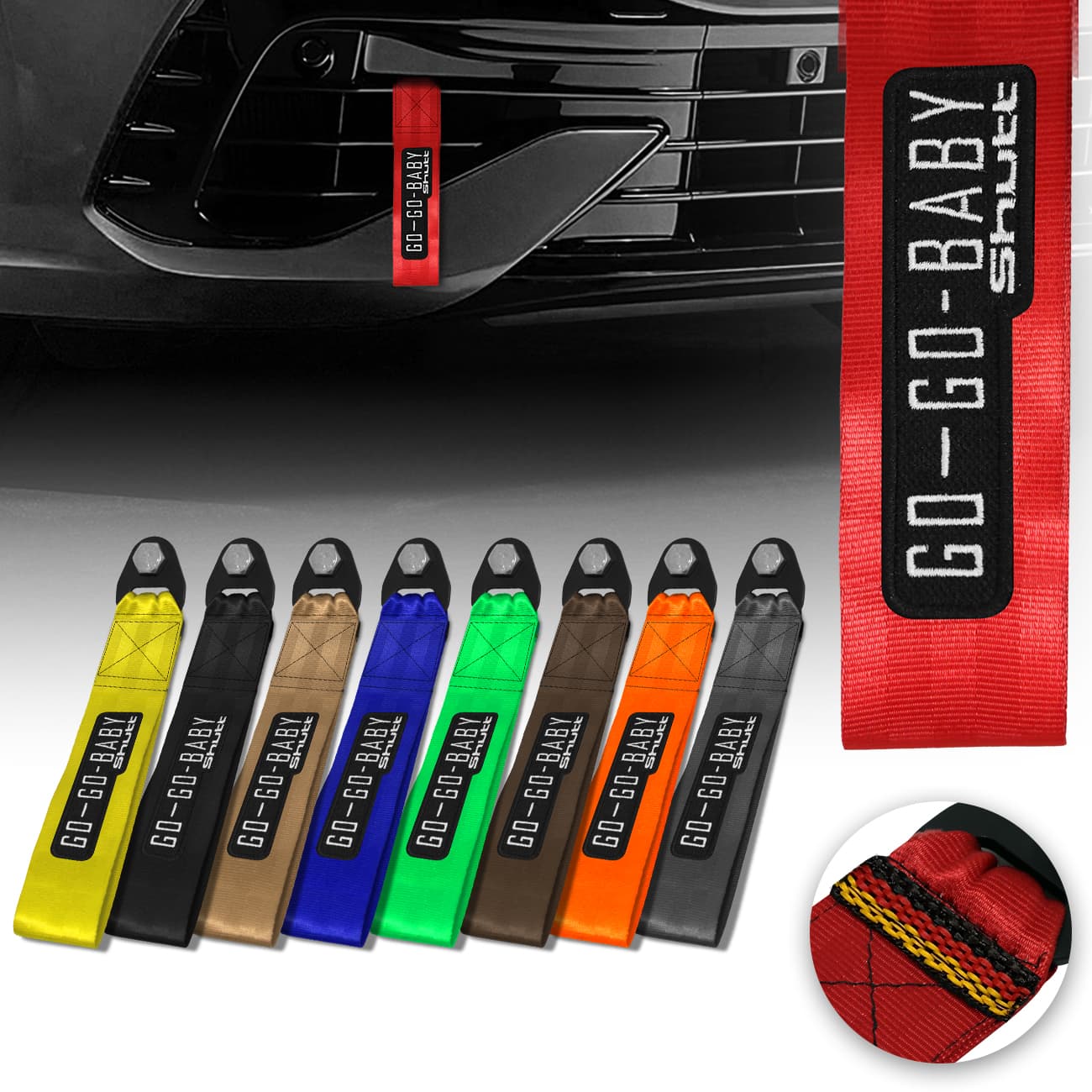 Encontraproduto.com.br - Cinta Fita Reboque Tow Strap Com Viés 3D Personalizado Go Go Baby Capacidade 2 Toneladas Universal