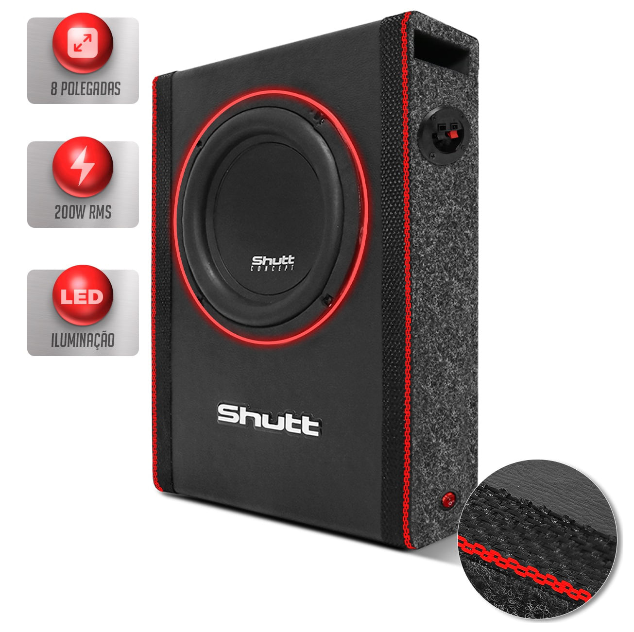 Caixa Slim 8 Polegadas Shutt Concept Subwoofer Shutt Concept 200W Led Neon