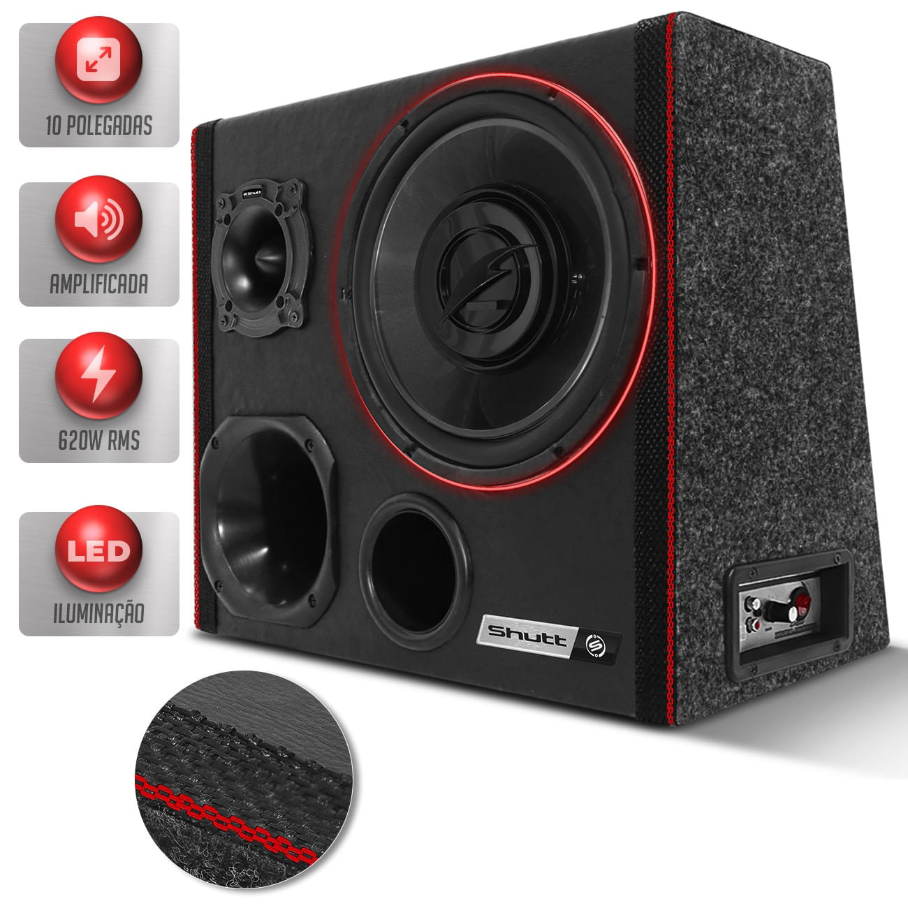 Kit Caixa Trio Dutada Sbwoofer 10 Pol 200W Shutt Concept Placa Ativa xc 200 Driver Corneta Tweeter +