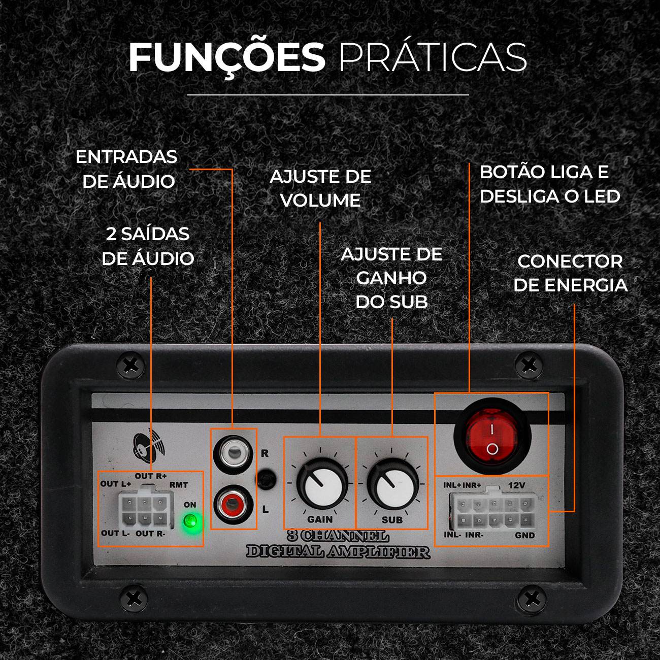 Encontraproduto.com.br - Caixa De Som Trio Automotivo Amplificada 800w Shutt 12 Polegadas Woofer Xplode Led Neon Toca Muito