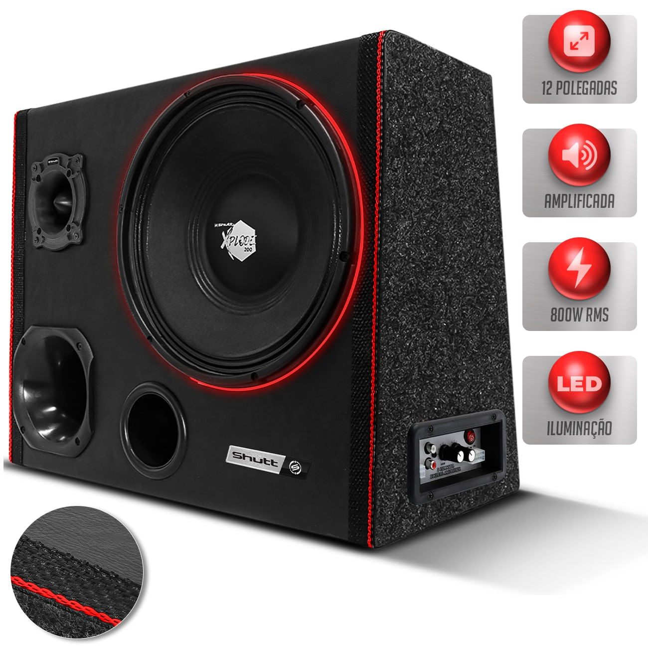 Encontraproduto.com.br - Caixa De Som Trio Automotivo Amplificada 800w Shutt 12 Polegadas Woofer Xplode Led Neon Toca Muito