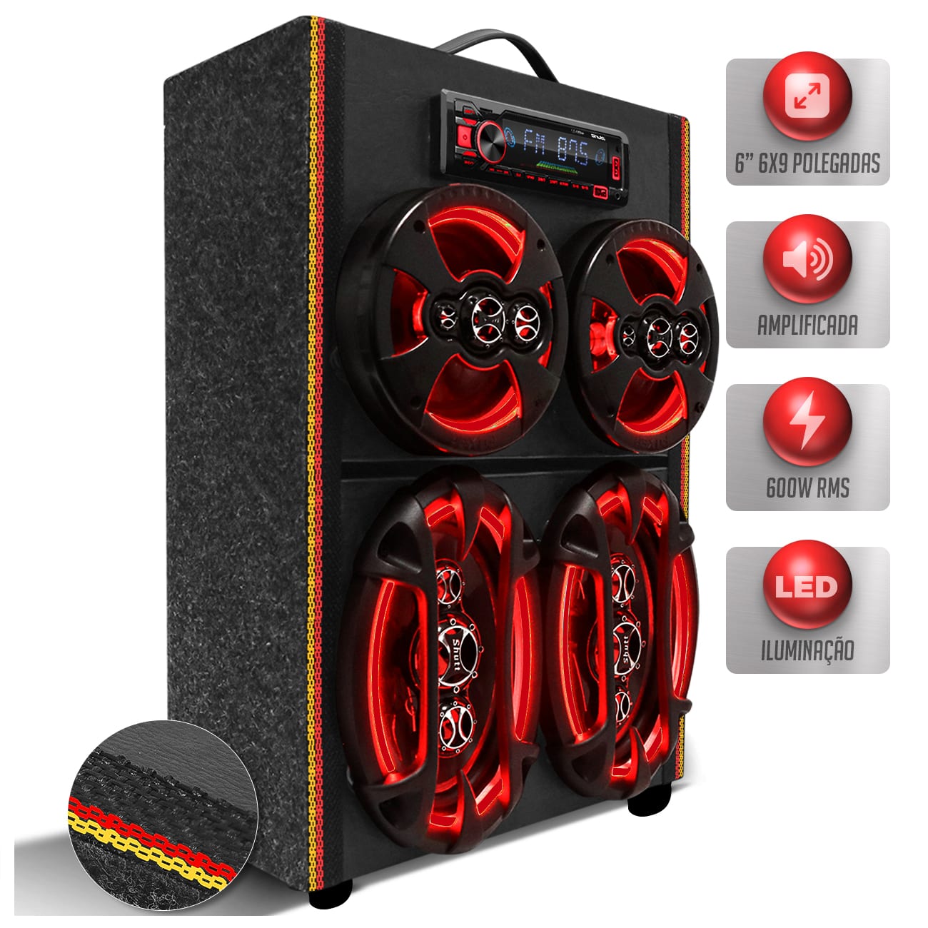 Caixa De Som Corujinha Residencial Shutt 600w 6x9 6 Pol Player Completa Toca Muito Bar Festa Led