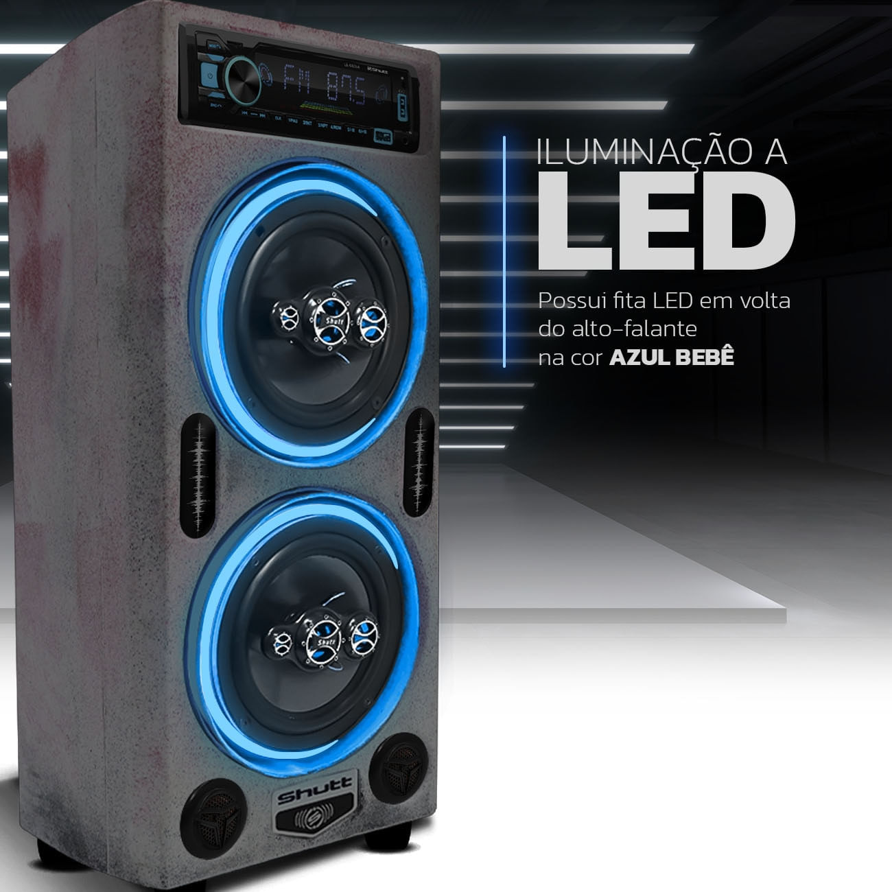 Encontraproduto.com.br - Caixa De Som Bob Residencial Amplificada 6 Pol Shutt 520W + Player Bluetooth LED Neon Festa Bar