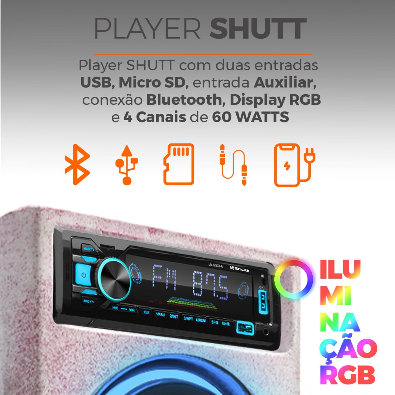 Encontraproduto.com.br - Caixa De Som Bob Residencial Amplificada 6 Pol Shutt 520W + Player Bluetooth LED Neon Festa Bar