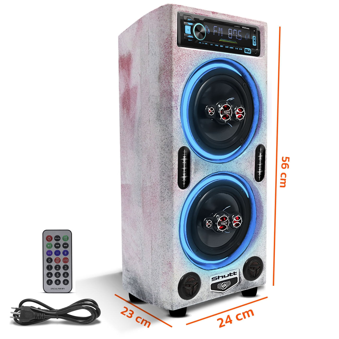 Encontraproduto.com.br - Caixa De Som Bob Residencial Amplificada 6 Pol Shutt 520W + Player Bluetooth LED Neon Festa Bar