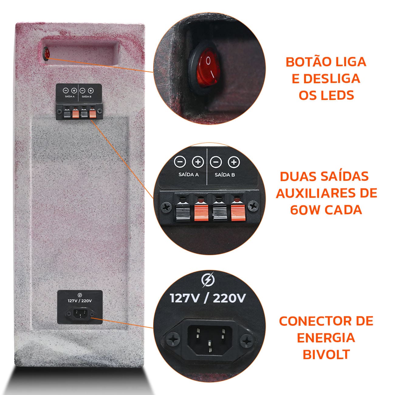 Encontraproduto.com.br - Caixa De Som Bob Residencial Amplificada 6 Pol Shutt 520W + Player Bluetooth LED Neon Festa Bar