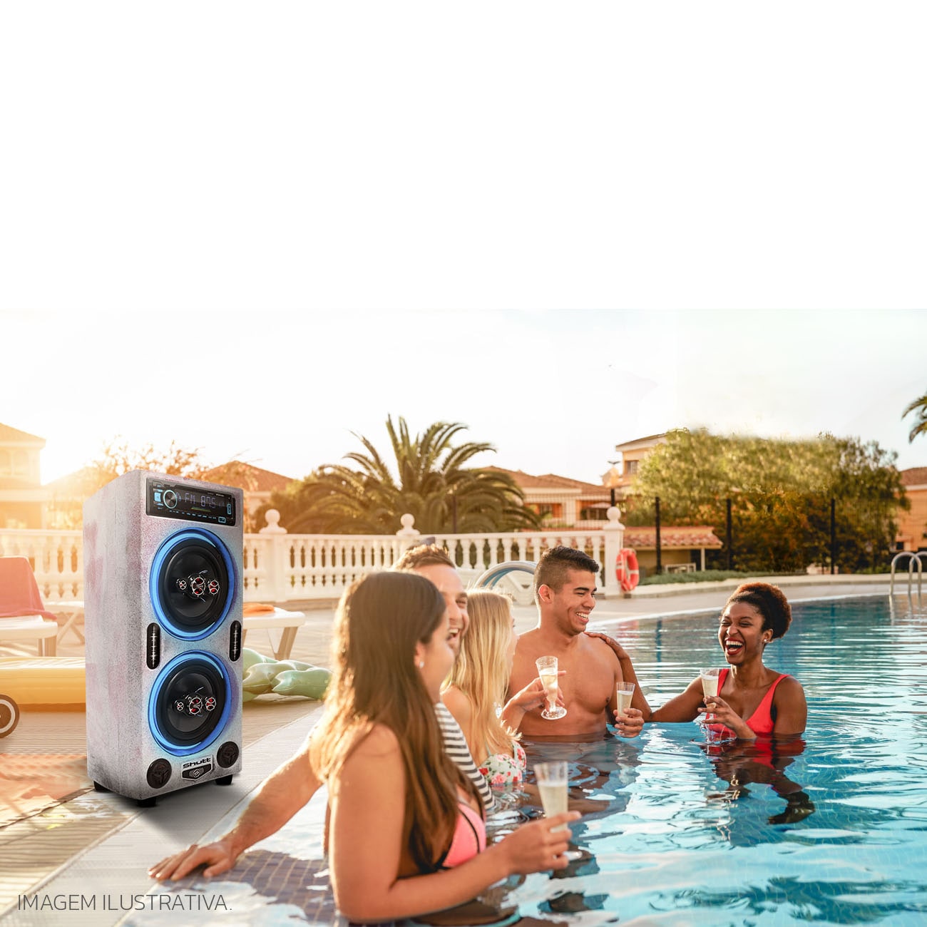 Encontraproduto.com.br - Caixa De Som Bob Residencial Amplificada 6 Pol Shutt 520W + Player Bluetooth LED Neon Festa Bar